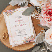 ピーチエレガントニュートラルウォーター色のフローラ結婚ズ 箔招待状