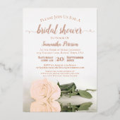 ピーチエレガントバラとバラ金ゴールドブライダルシャワー 箔招待状 (正面)