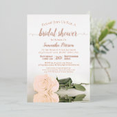 ピーチエレガントバラとバラ金ゴールドブライダルシャワー 箔招待状 (立ち正面)