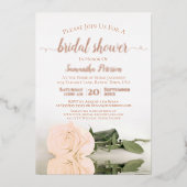 ピーチエレガントバラとバラ金ゴールドブライダルシャワー 箔招待状 (正面)