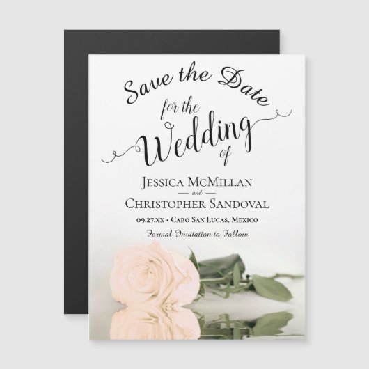 ピーチエレガントバラウェディングデイトマグネットを保存 (正面/裏面)