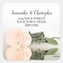 ピーチエレガントバラ結婚の差出人住所シール スクエアシール