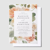 ピーチエレガントバラ結婚ズ ベラム紙招待状 (オフセット)