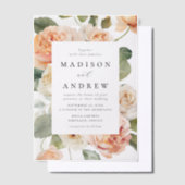 ピーチエレガントバラ結婚ズ ベラム紙招待状 (オフセット)