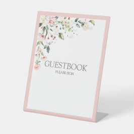 ピーチエレガントピンクウォーターカラーフローラゲストブック 台座サイン