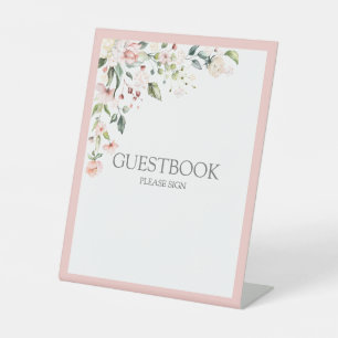 ピーチエレガントピンクウォーターカラーフローラゲストブック 台座サイン