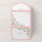 ピーチエレガントピンクウォーターカラーフローラ結婚ズ オールインワン招待状 (外側)