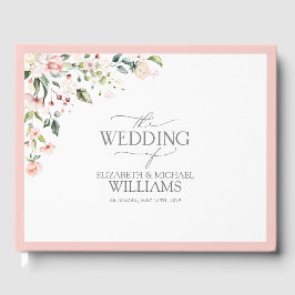 ピーチエレガントピンクウォーターカラーフローラ結婚ズ ゲストブック