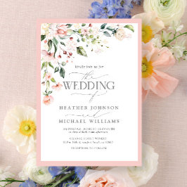 ピーチエレガントピンクウォーターカラーフローラ結婚ズ 招待状