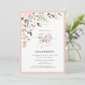 ピーチエレガントピンクフローラスクリプト50誕生日 招待状 (スタンド正面)