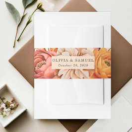 ピーチエレガントピンクブラウンオレンジフローラ結婚ズ 招待状ベリーバンド