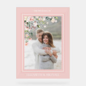 ピーチエレガントピンク水彩フローラ写真結婚の アクリルサイン (正面)