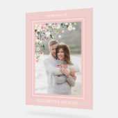 ピーチエレガントピンク水彩フローラ写真結婚の アクリルサイン (傾斜)