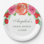 ピーチエレガントピーニーピンクフローラブライダルブランチ ペーパープレート (正面)