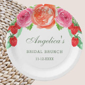 ピーチエレガントピーニーピンクフローラブライダルブランチ ペーパープレート