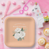 ピーチエレガントファズアンドホワイトローズ結婚ズ ペーパープレート (パーティー)