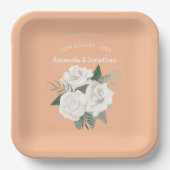 ピーチエレガントファズアンドホワイトローズ結婚ズ ペーパープレート (正面)