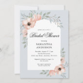ピーチエレガントフラワーズダスティブルーブライダルシャワー 招待状 (正面)