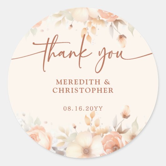 ピーチエレガントフローラサンキューユー結婚式の引き出物 ラウンドシール (正面)