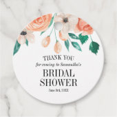 ピーチエレガントフローラブライダルシャワーパーソナライズされた フェイバータグ (正面)