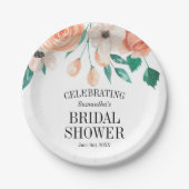 ピーチエレガントフローラブライダルシャワーパーソナライズされた ペーパープレート (正面)