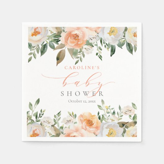 ピーチエレガントフローラベビー開花ガールベビーシャワー スタンダードカクテルナプキン (正面)