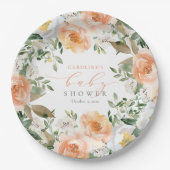 ピーチエレガントフローラベビー開花ガールベビーシャワー ペーパープレート (正面)