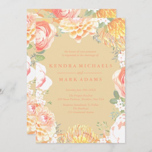 ピーチエレガントフローラリース招待状 招待状 (正面/裏面)