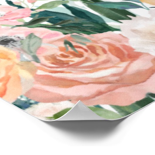 ピーチエレガントフローラリーフ80thバースデーパーティーサイン ポスター (角)