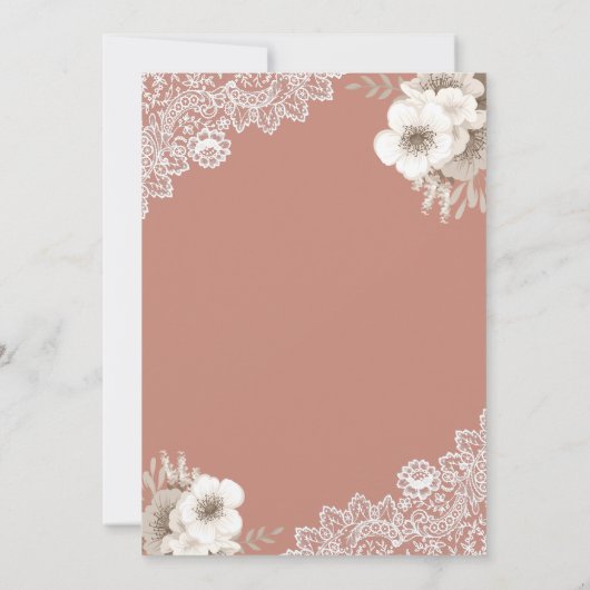 ピーチエレガントフローラレースイスラム教徒メンディ 招待状 (裏面)