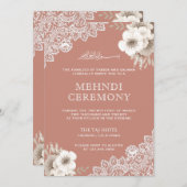 ピーチエレガントフローラレースイスラム教徒メンディ 招待状 (正面/裏面)