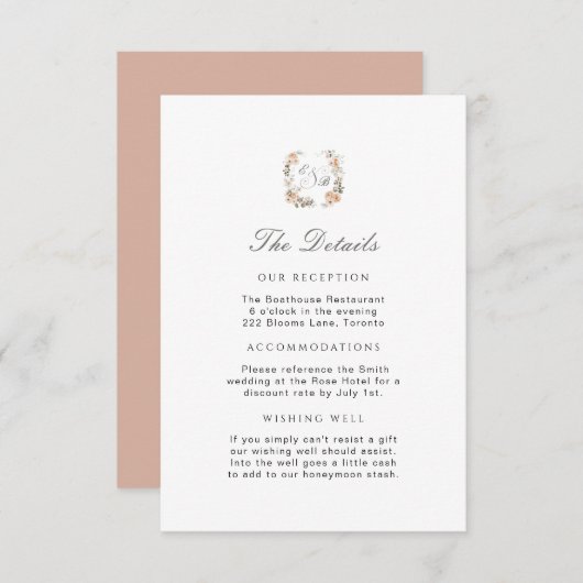 ピーチエレガントフローラ庭園の結婚式詳細挿入 エンクロージャーカード (正面/裏面)