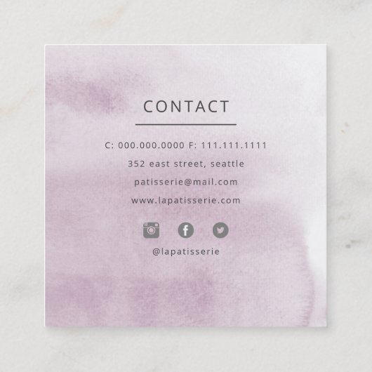 ピーチエレガントフローラ結婚ケーキメーカーベーカリー スクエア名刺 (裏面)