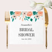 ピーチエレガントブライダルシャワーパーソナライズされたフローラ スタンダードカクテルナプキン