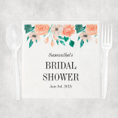 ピーチエレガントブライダルシャワーパーソナライズされたフローラ スタンダードカクテルナプキン