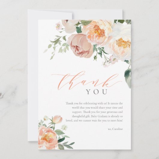 ピーチエレガントベビーイン開花ガールベビーシャワー サンキューカード (正面)