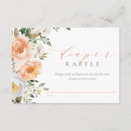 ピーチエレガントベビーガール赤ちゃんシャワーおむつラッフル エンクロージャーカード (正面)