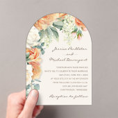 ピーチエレガントホワイトフローラユーカリ結婚ズアーチ アクリル招待状 (インサイチュ (ポータブル))