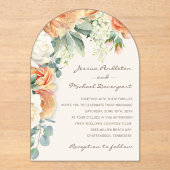 ピーチエレガントホワイトフローラユーカリ結婚ズアーチ アクリル招待状 (正面)