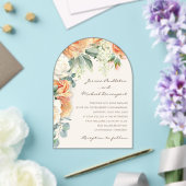 ピーチエレガントホワイトフローラユーカリ結婚ズアーチ アクリル招待状 (インサイチュ (ウェディング))