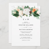 ピーチエレガントホワイト秋水彩フローラ結婚ズ 招待状 (正面/裏面)