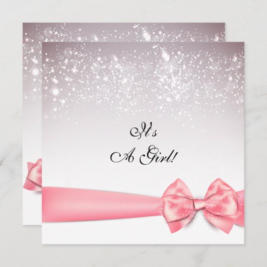 ピーチエレガントボウ輝く赤ちゃんシャワー 招待状 (正面/裏面)