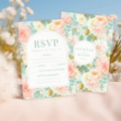 ピーチエレガントミントティール(緑がかった色)フローラウェディングRSVPカード 出欠カード