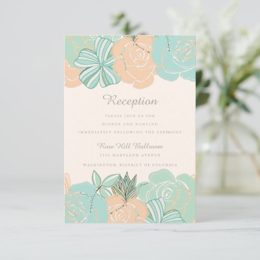 ピーチエレガントミントフローラウェディングレセプション エンクロージャーカード (スタンド正面)