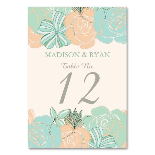 ピーチエレガントミントフローラカスタムウェディング テーブルナンバー (正面)