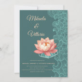 ピーチエレガントロータスオンティール(緑がかった色)結婚式招待状 招待状 (正面)