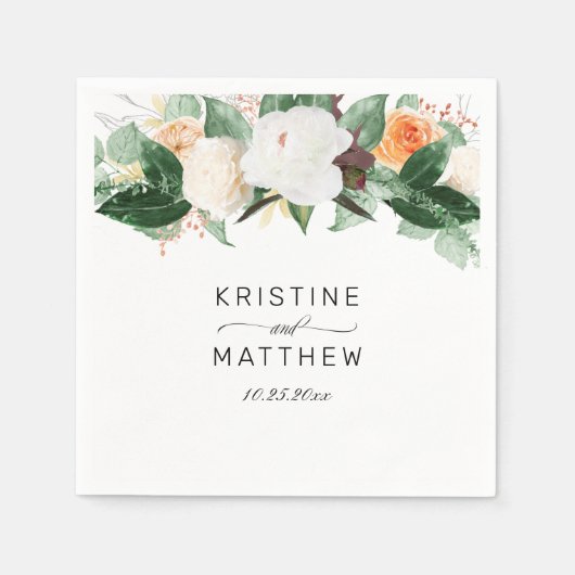 ピーチエレガントワットウォーター色フローラ秋の結婚式 スタンダードカクテルナプキン (正面)