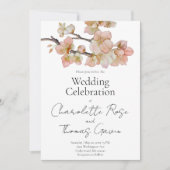 ピーチエレガントーのピンクの水色のフローラ結婚は 招待状 (正面)