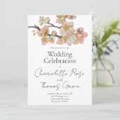 ピーチエレガントーのピンクの水色のフローラ結婚は 招待状 (スタンド正面)