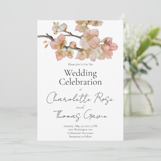 ピーチエレガントーのピンクの水色のフローラ結婚は 招待状 (スタンド正面)